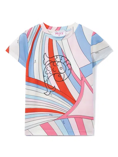 Pucci Junior Kids' Raised-logo Abstract T-shirt In Blue