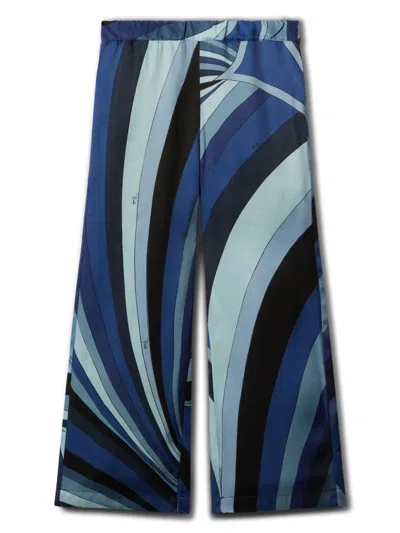 Pucci Junior Kids' Iride Print Trousers In Blue