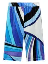 Pucci Junior Iride-print Velvet Trousers In Blue