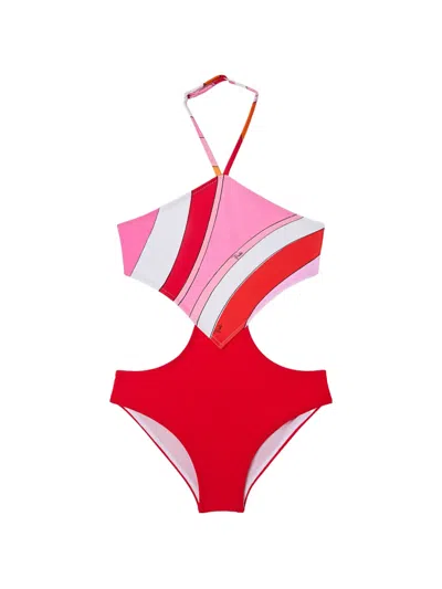 Pucci Junior Babies' Iride-print Cut-out One-piece Swimsuit In Red
