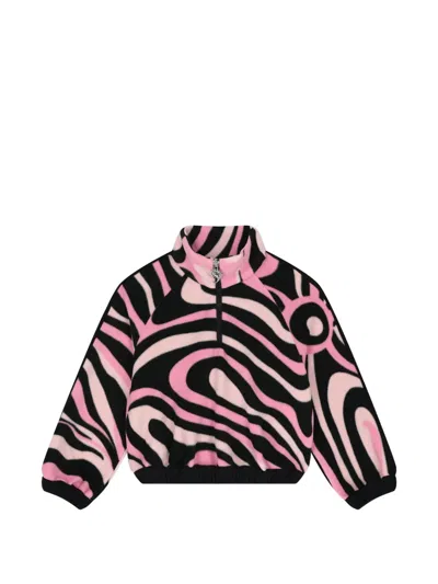 Pucci Junior Kids' Iride-print Quarter-zip Fleece In Pink