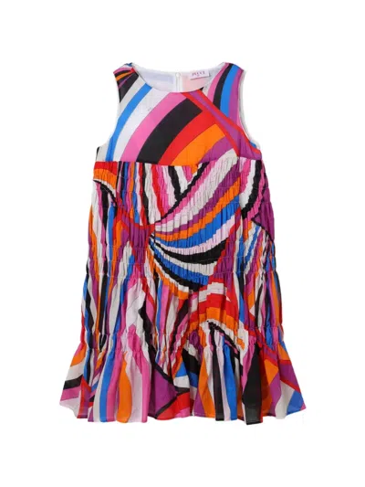 Pucci Junior Kids' Iride-print Smocked Dress In Multi