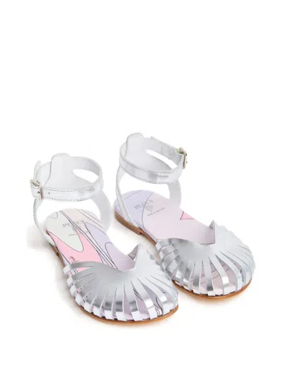 Pucci Junior Kids' Leather Ballerina Sandals In Silver