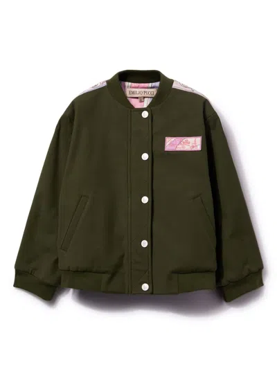 Pucci Junior Kids' Logo-appliqué Bomber Jacket In Green