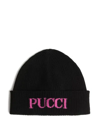 Pucci Junior Kids' Logo-detail Beanie Hat In Black