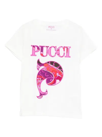 Pucci Junior Kids' Logo-embroidered T-shirt In Pink