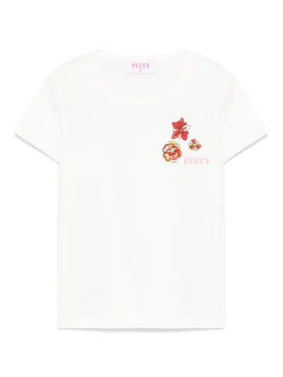 Pucci Junior Kids' Logo-embroidered T-shirt In White
