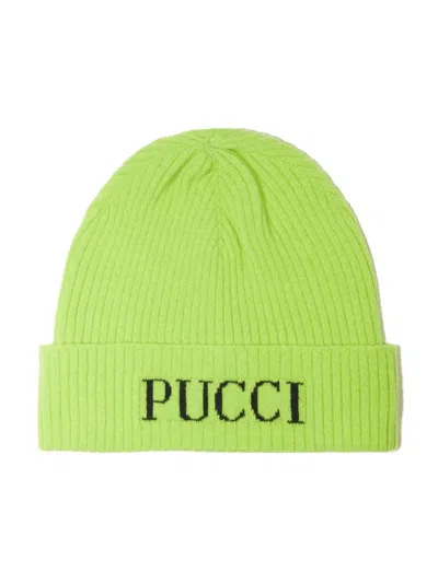Pucci Junior Kids' Logo-intarsia Beanie In Green