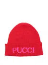 Pucci Junior Logo-intarsia Ribbed Beanie In Red