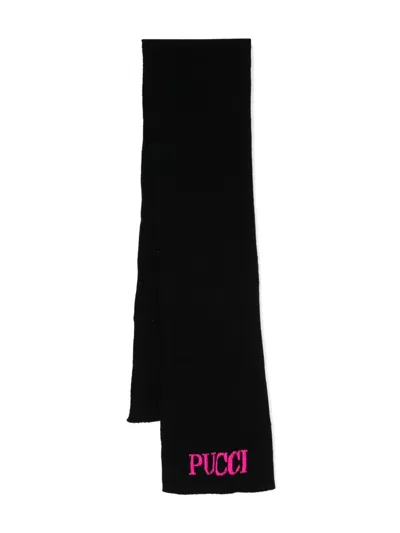 Pucci Junior Kids' Logo-jacquard Ribbed Scarf In Black
