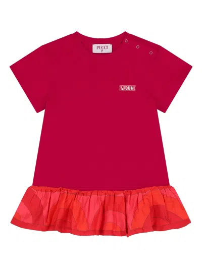 Pucci Junior Babies' Logo-patch Ruffled Dress In Red