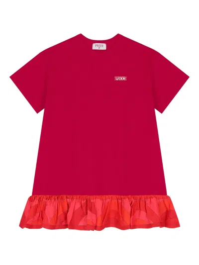 Pucci Junior Kids' Logo-patch Ruffled Dress In Red