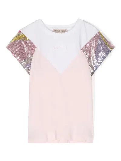 Pucci Junior Kids' Logo-print Cotton Blend T-shirt In White