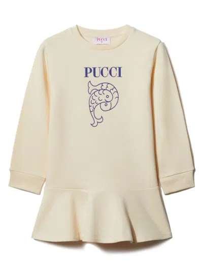 Pucci Junior Kids' Logo-print Cotton Dress In White