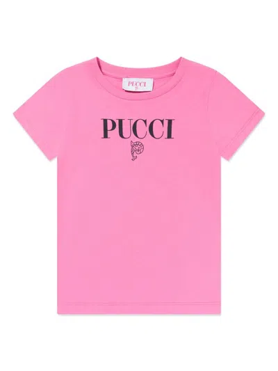 Pucci Junior Kids' Logo-print Cotton T-shirt In Pink