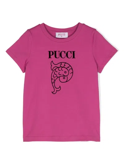 Pucci Junior Kids' Logo-print Cotton T-shirt In Purple