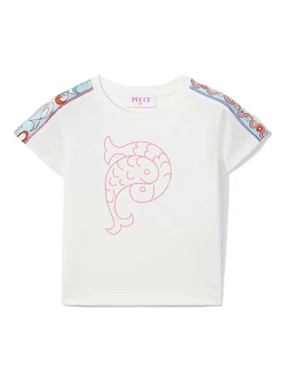 Pucci Junior Kids' White Pesci-print Cotton T-shirt