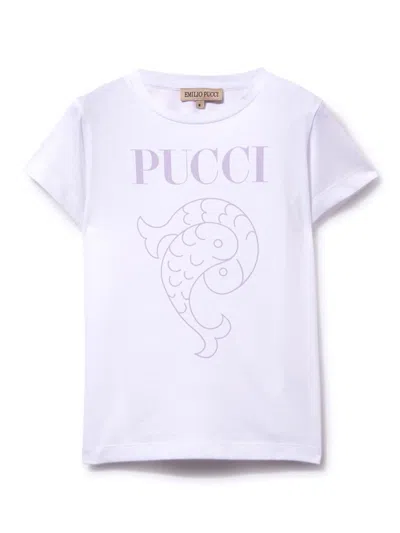 Pucci Junior Kids' Logo-print Cotton T-shirt In White