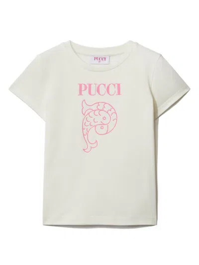 Pucci Junior Kids' Logo-print Cotton T-shirt In White