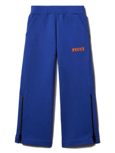 Pucci Junior Kids' Logo-print Cotton Track Pants In Blue