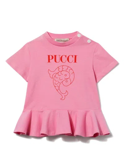 Pucci Junior Kids' Logo-print Short-sleeve Dress In Pink
