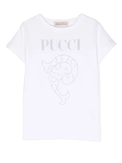 Pucci Junior Kids' Logo Print Short-sleeve T-shirt In White