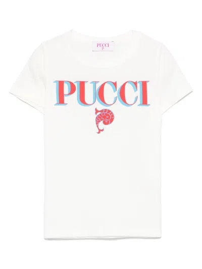 Pucci Junior Kids' Logo-print T-shirt In Neutrals