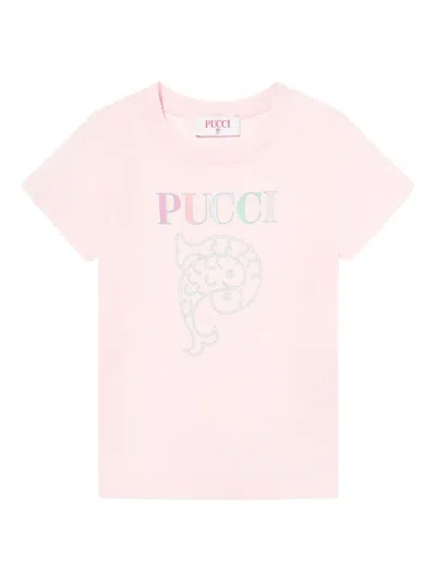 Pucci Junior Kids' Logo T-shirt In Pink