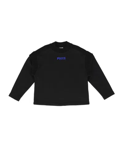 Pucci Junior Logo-embroidered High Neck Jumper In Black