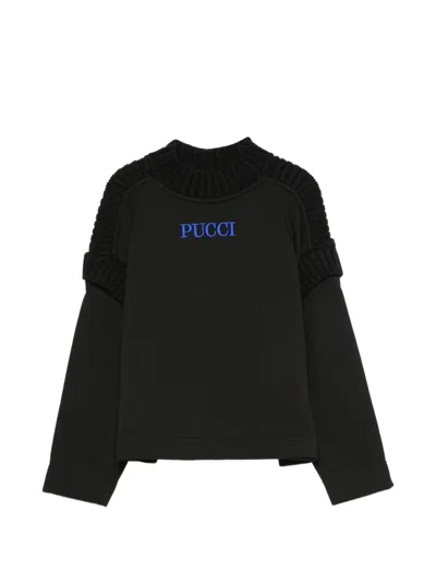 Pucci Junior Kids' Logo-embroidered Ribbed-knit Sweater In Blue