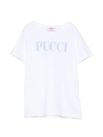 Pucci Junior Kids' Logo-print Crew-neck T-shirt In White