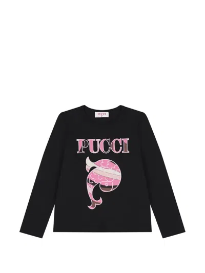 Pucci Junior Kids' Logo-print Long-sleeve T-shirt In Black