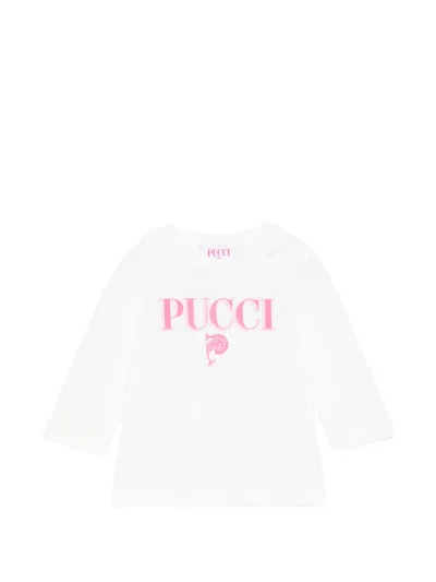 Pucci Junior Babies' Logo印花长袖t恤 In White
