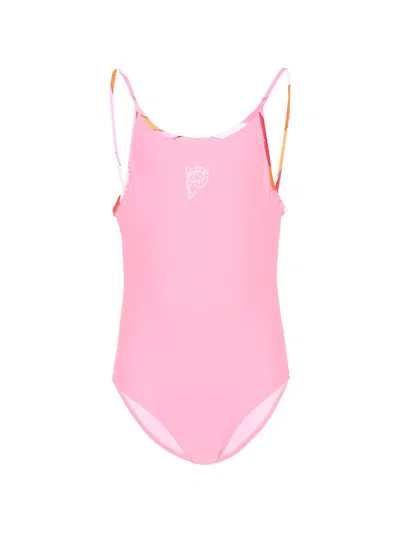 Pucci Junior Logo-print Marmo-trim Swimsuit In Pink