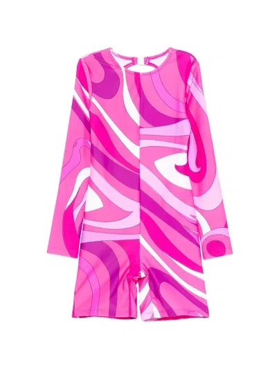 Pucci Junior Kids' Long-sleeved Patterned Swimsuit In Pink