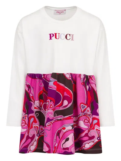 Pucci Junior Kids' Long-sleeved Printed Dress In Purple
