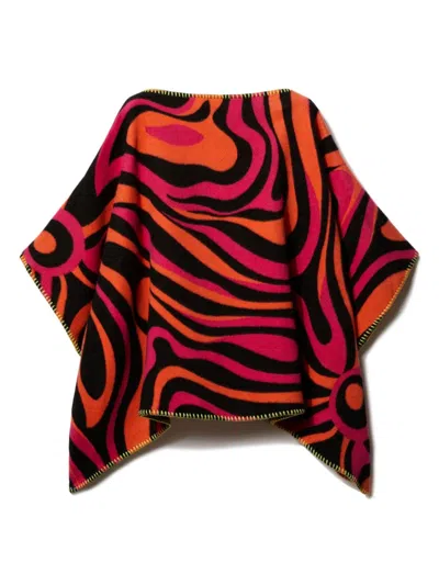 Pucci Junior Kids' Marmo-jacquard Velour Cape In Orange