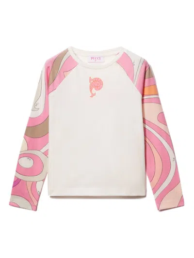 Pucci Junior Kids' Marmo-print Cotton T-shirt In 粉色