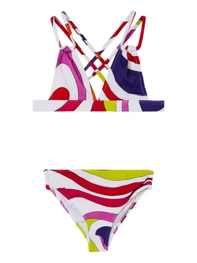 Pucci Junior Kids' Marmo-print Cross-back Bikini In White