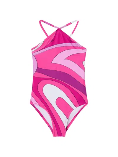 Pucci Junior Babies' Marmo Print Cross-over One-piece Swimsuit In Purple