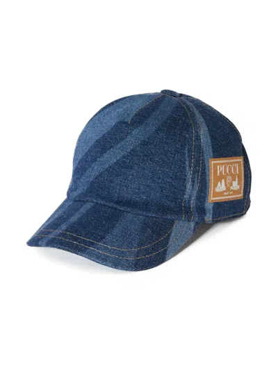 Pucci Junior Kids' Marmo-print Denim Cap In Blue