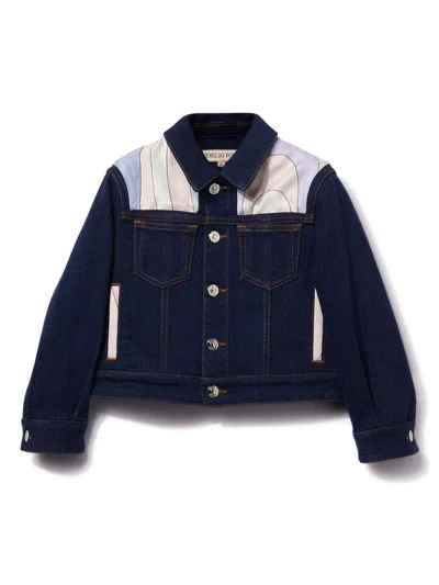 Pucci Junior Kids' Marmo-print Denim Jacket In Blue