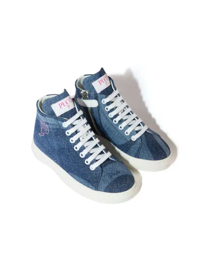 Pucci Junior Kids' Marmo-print Denim Sneakers In Blue