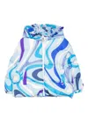 Pucci Junior Marmo-print Hooded Jacket In Blue