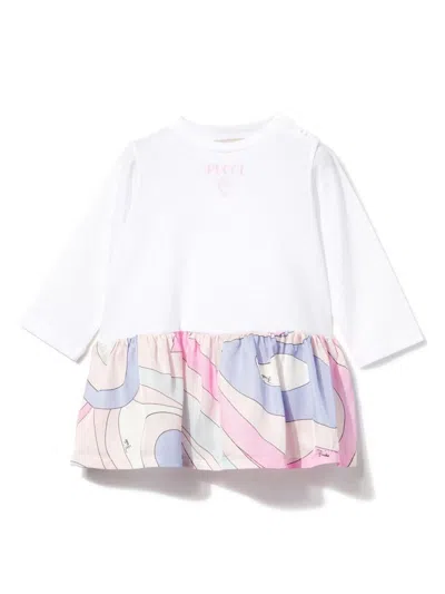 Pucci Junior Kids' Marmo-print Long-sleeve Dress In White