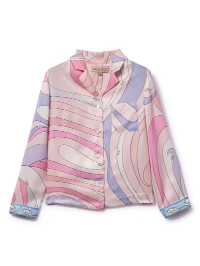 Pucci Junior Kids' Marmo-print Long-sleeve Shirt In Pink