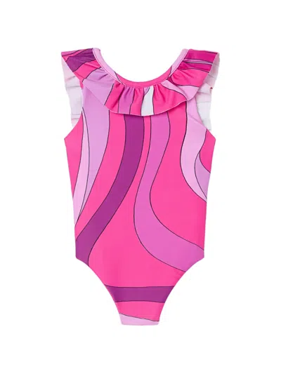 Pucci Junior Babies' Marmo Print One-piece Swimsuit In Multi