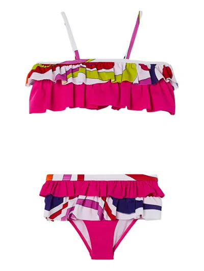 Pucci Junior Kids' Marmo-print Ruffled Bikini In Pink