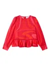 Pucci Junior Marmo-print Ruffled Blouse In Red