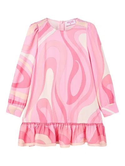 Pucci Junior Kids' Marmo-print Ruffled Dress In Pink